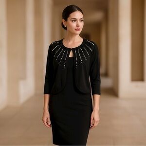 Spense - Black Cardigan with Pearl Embellishments
